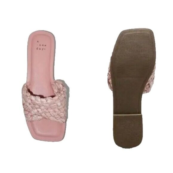 A New Day Womens 7 1/2 7.5 Pink Nicolette Memory Foam Raffia Strap Slide Sandals - Picture 3 of 6